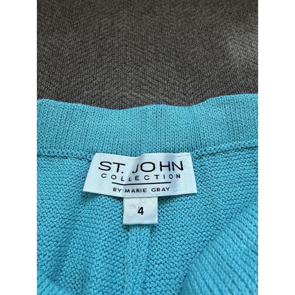 St. John Size 4 Knit 2pc Pant Suit Set Turquoise blue Jacket and Trousers - Picture 12 of 16